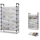 Suport Incaltaminte 6 Niveluri 66x29x127cm Metal Plastic PP Montaj Fara Scule Uși Ridicare
