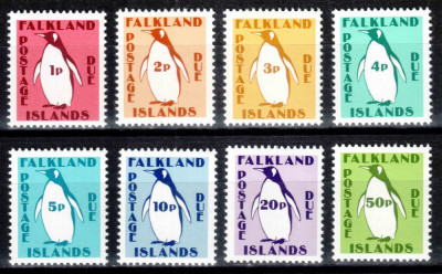 Falkland 1991, PORTO, Mi #1-8**, fauna, pasari, pinguini, MNH! Cota 5,90 &amp;euro;! foto