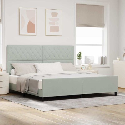 vidaXL Cadru de pat cu headboard Gri deschis 200 x 200 cm Catifea 3344897 foto