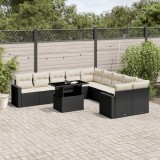 Gossi set canapele de gradina cu perne, 11 piese, negru, poliratan