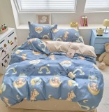 Lenjerie De Pat Kiddy Xf051, Bumbac, 4 Piese, Fara Elastic, Albastru, Imprimeu