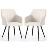 Set 2 Scaune Dining Tapitate Luxano Crem, Design Modern, Akord Furniture Factory, Dimensiuni 54x58x82 cm, Picioare Otel Negru
