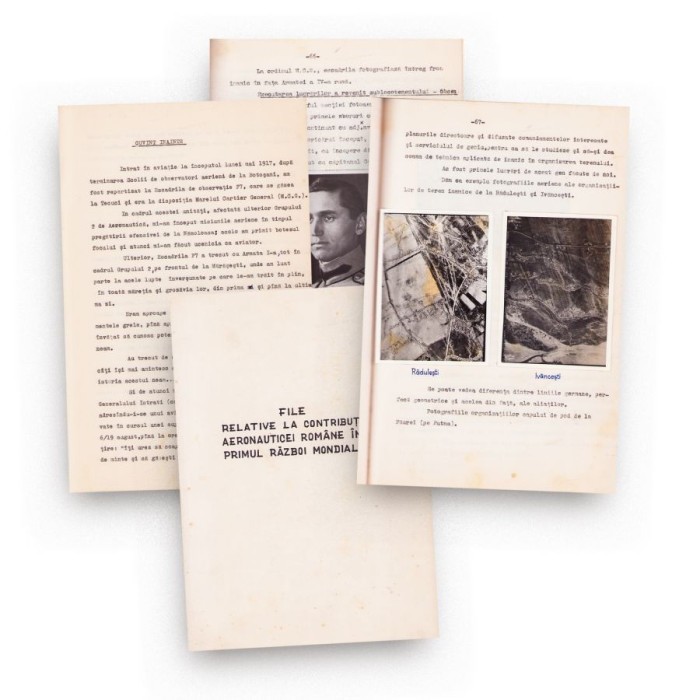 Constantin Nicolau, File relative la contribuția aeronauticii rom&acirc;ne &icirc;n Primul Război Mondial, manuscris dactilografiat, cu semnătură olografă