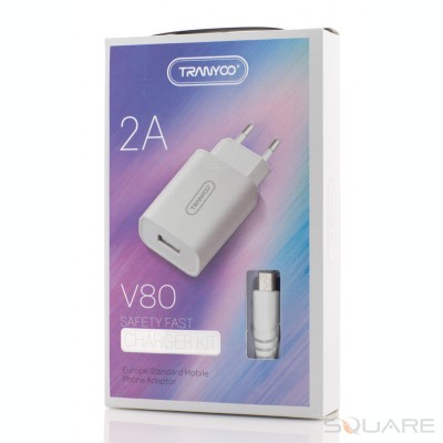 Incarcatoare Retea Tranyoo, V80, Fast Charger Kit, Micro USB Cable, White foto