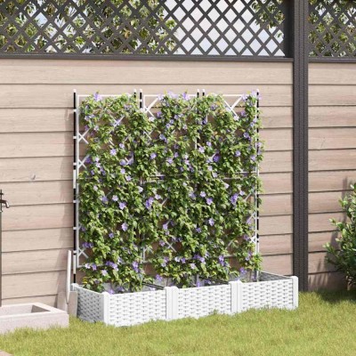 vidaXL Ghiveci de grădină cu trellis 3 pcs Alb 120 x 40 x 125.5 cm PP 42002907 foto