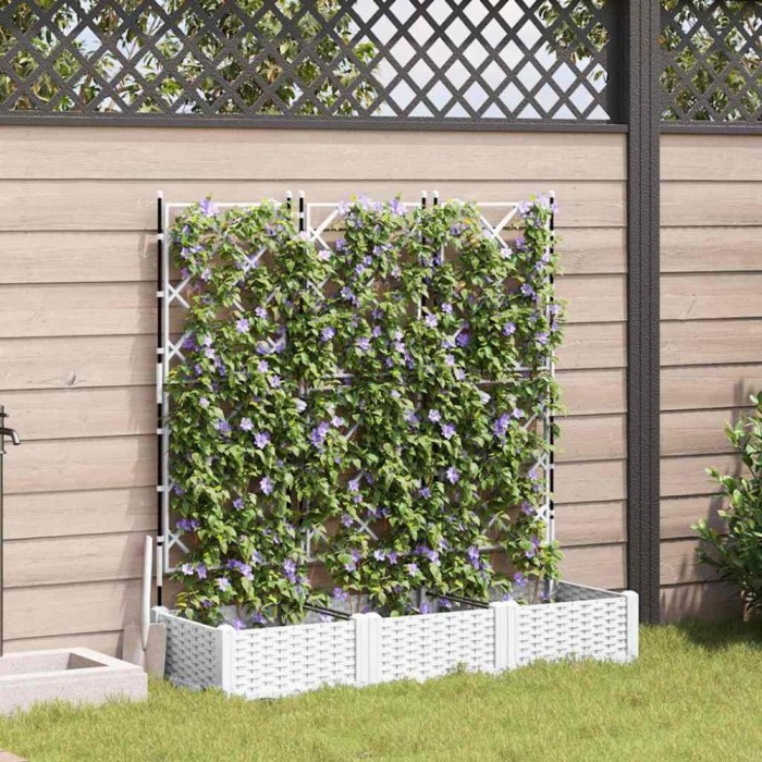 vidaXL Ghiveci de grădină cu trellis 3 pcs Alb 120 x 40 x 125.5 cm PP 42002907