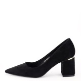 Cumpara ieftin Sandale Dama Elegante Negre, Toc 7cm, Velur Ecologic, Detaliu Auriu, Varf Ascutit