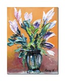 Tablou vaza cu irisi pictat manual, 40x30cm acril pe panza in relief efect 3D, Kenny Varniote