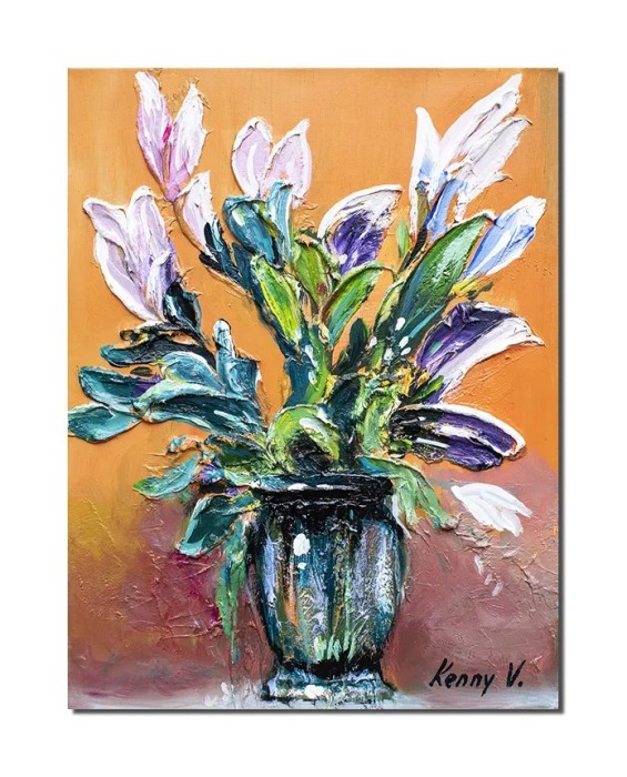 Tablou vaza cu irisi pictat manual, 40x30cm acril pe panza in relief efect 3D, Kenny Varniote