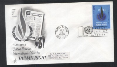 UN New York 1968 Human rights Mi.206 FDC UN.213 foto