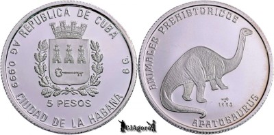 1993, 5 Pesos - Apatosaurus - Cuba | KM 405 | PROOF foto