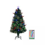 Cumpara ieftin Brad Artificial Fibra Optica de Craciun, 18 LED-uri RGB, cu Telecomanda, 120 cm - INV1082707
