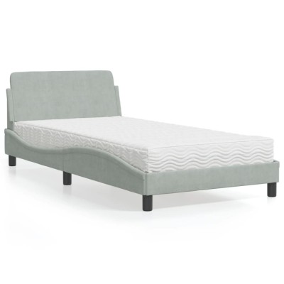 vidaXL Pat cu saltea, Dover, gri deschis, 100x200 cm, catifea 3208351 foto