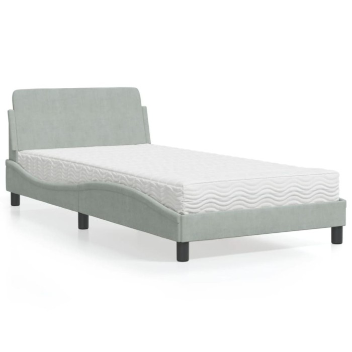 vidaXL Pat cu saltea, Dover, gri deschis, 100x200 cm, catifea 3208351