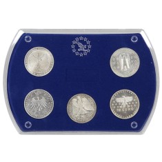 Cutie acrilica cu insertie de catifea albastra pentru 5 monede de 10 euro 20 euro