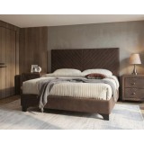 Pat Tapitat Kring 140x200 cm, cadru din lemn cu somiera fixa, Culoare Maro