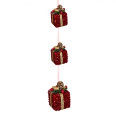 Decoratiune Crăciun, Ghirlande, Spumă, Roșu, Panglică Cu Glitter, 63cm, Set 3 Bucăți