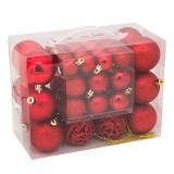 Set 50 de globuri pentru brad, dimensiuni asortate, Rosu