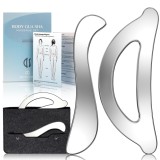 Răzătoare musculară Gua Sha din oțel inoxidabil, set de 2 piese cu husă &ndash; argintiu
