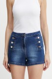 Silvian Heach pantaloni scurți jeans RENEWI culoarea albastru marin, neted, high waist, GPP25138SH