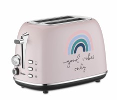Prajitor de paine Toaster TRISA Good Vibes 7371.8612, 6 nivele rumenire, Tava firimituri, Roz - NOU