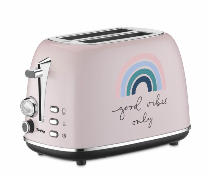 Prajitor de paine Toaster TRISA Good Vibes 7371.8612, 6 nivele rumenire, Tava firimituri, Roz - NOU