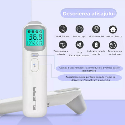 Termometru cu infrarosu pentru bebelusi, fara contact, ecran LCD. foto