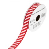Panglică Decorativă Crăciun, Roșu cu Dungi Albe, Poliester, 5mx15mm, Oem