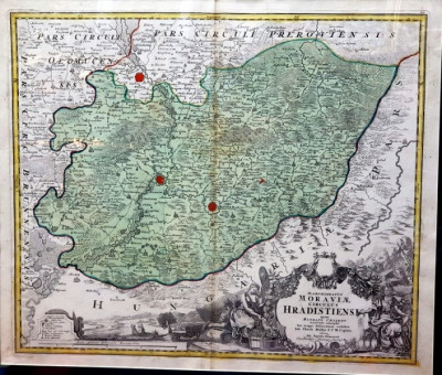 Johann Baptist Homann, Marchionatus Moraviae Circulus Hradistiensis quem mandato caesareo accurat&amp;egrave; emensus hac mappa delineatum - Harta cca. 1720 foto