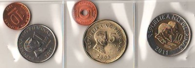 SV * FILIPINE 5 - 10 SENTIMO , 1 - 5 PISO , 10 PISO Bimetal 1995 - 2011 * UNC foto