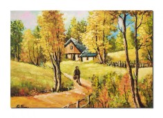 Tablou pictat manual, Amintiri din copilarie, la casa bunicilor, 50x35cm ulei pe panza foto