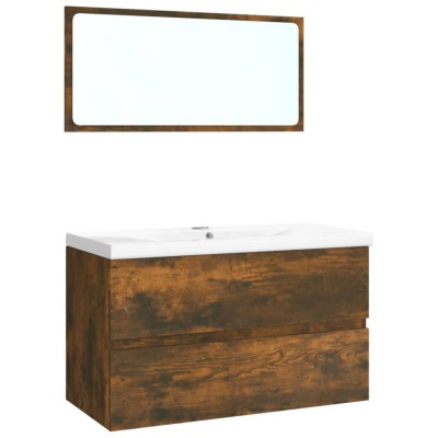 Set de mobilier de baie, stejar fumuriu, lemn prelucrat foto