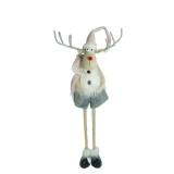 Ornament de craciun ren cu picioare telescopice, flippy, gri/alb, textil, 100 cm