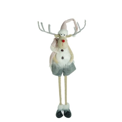 Ornament de craciun ren cu picioare telescopice, flippy, gri/alb, textil, 100 cm foto