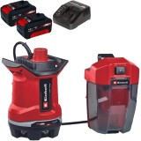Einhell GE-DP 18/25 Li PXC + Twinpack + 4514095 - Pompa de apa murdara 5 m 7500 l/h carcasa plastic + Set 2 acumulatori si incarcator Li-Ion 18 V 4 Ah