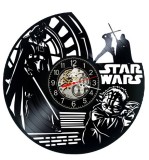 Ceas de perete decorativ realizat din disc de vinil, Model Star Wars Darth Vader Yoda Sci Fi, Negru, 30 cm