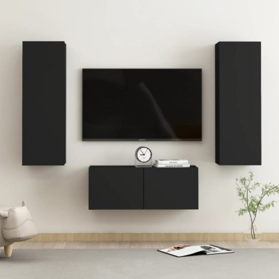 vidaXL Set comode TV, 3 buc., negru, PAL foto