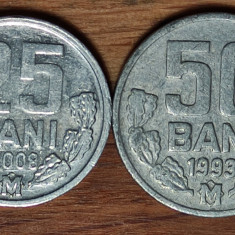 Moldova - set de colectie - 50 bani 1993 mai raruta + 25 bani 2008 xf+ superbe !