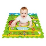 Covor Puzzle cu Model Ferma cu Animale, 9 Piese, 30,7x30,7cm, Verde, CMCLASS