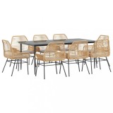 Cumpara ieftin Set de sufragerie de gradina de 9 piese sticla poliratan maro