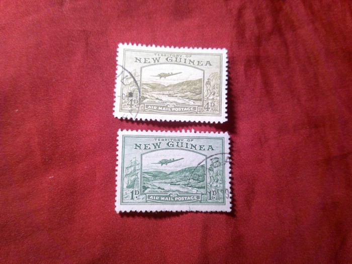 2 Timbre New Guineea colonie britanica 1939 Aviatie 1 si 4p stampilate