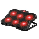 Cooler / Stand Laptop, 6 Ventilatoare, Viteza reglabila a turatiilor, Universal, 19&quot;, Ajustabil, Lumini multicolore, 2 Porturi USB, Negru