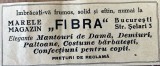 1931 Reclamă rom&acirc;nească Marele Magazin FIBRA Bucuresti interbelic Str Selari Nr. 3 mantouri de dama, platoane, costume barbatesti confectii copii