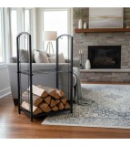 Suport metalic pentru lemne foc cu rafturi si accesorii semineu (73.5 x 39.5 x 30 cm)