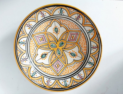 Farfurie perete ceramica SAFI Maroc, handmade, 26cm diametru, lut foto