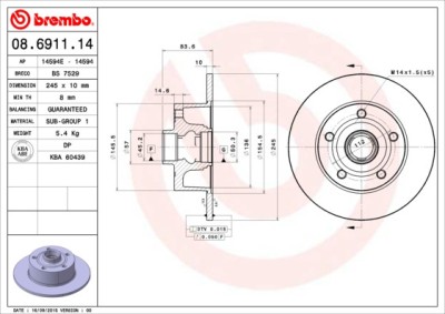 BREMBO 08.6911.14 PRIME LINE Disc frana foto