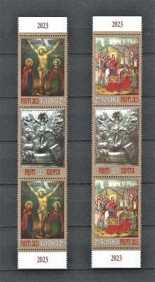 ROMANIA 2023 - SFINTELE PASTI, STRAIF DOUA VALORI+VINIETA, MNH - LP 2407 (2) foto