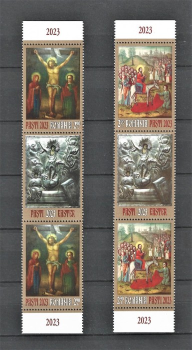 ROMANIA 2023 - SFINTELE PASTI, STRAIF DOUA VALORI+VINIETA, MNH - LP 2407 (2)
