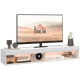 HOMCOM Meuble TV suspendat mural cu iluminare LED pentru televizoare de p&acirc;nă la 75 de inci, rafturi, 180L x 40l x 30H cm, alb | Aosom Romania