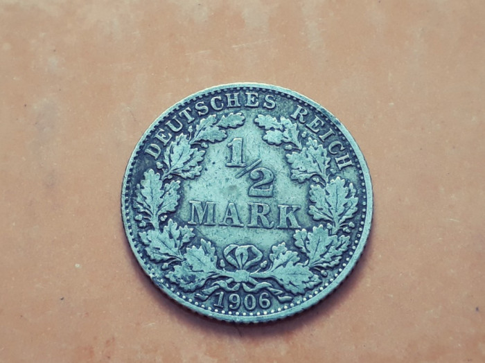 #62 1/2 Mark 1906 D Germania argint / 1/2 marca
